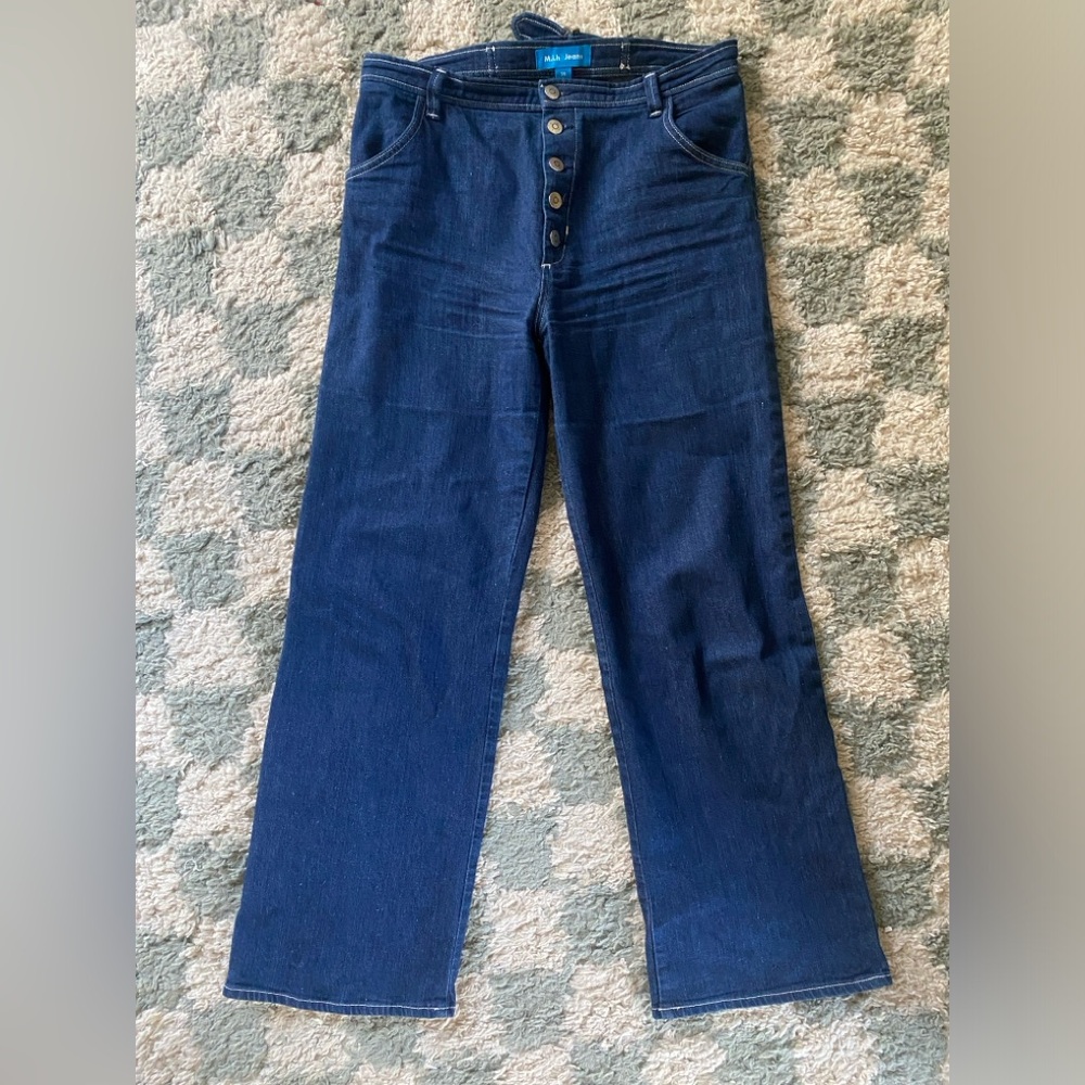 Dark blue, button front sailor vibes jeans